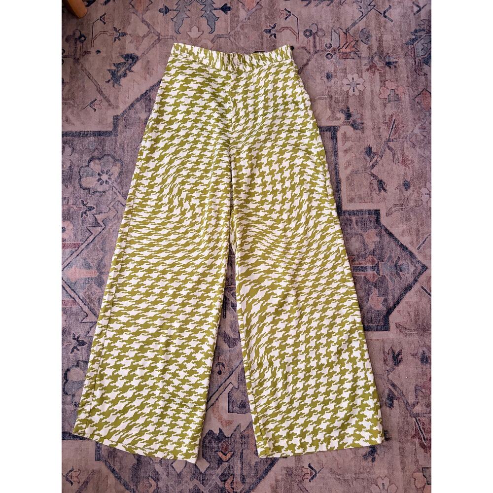 Urban Outfitters Wide Leg Pants Womens XS Green White Abstract Print High Rise